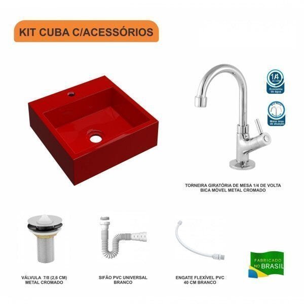 Kit Cuba Q395 com Torneira 1198 Metal e Válvula 1 Pol. Sifão PVC e Flexível Compace - 3