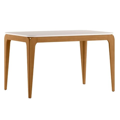 Mesa de Jantar 4 Lugares Retangular 120cm Tampo Mdf com Vidro Claris N01 Ypê Off White - Lyam Decor