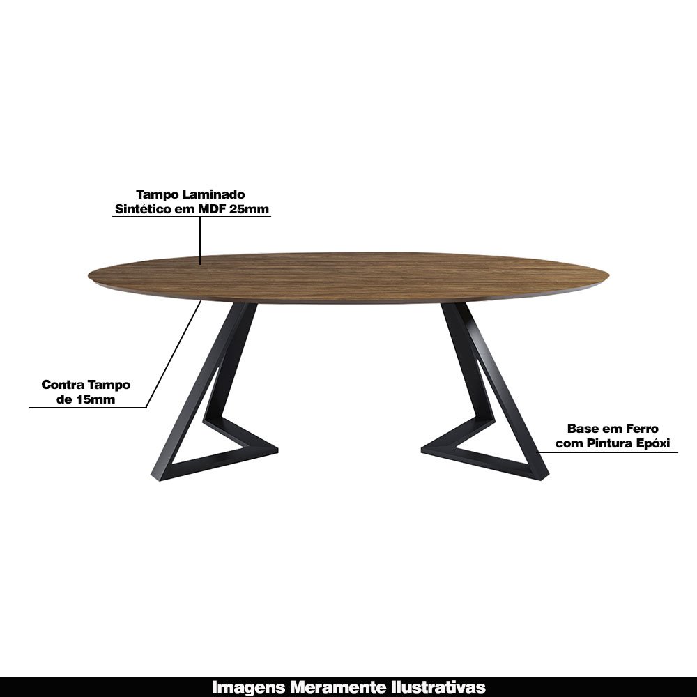 Mesa Sala de Jantar 6 Lugares 218cm Tampo Oval Efron Nogueira/Preto - Gran Belo - 3