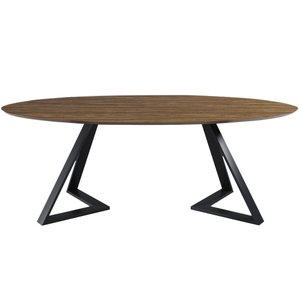 Mesa Sala de Jantar 6 Lugares 218cm Tampo Oval Efron Nogueira/Preto - Gran Belo