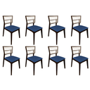 Ver imagem 1 de Kit 8 Cadeiras de Jantar Madeira Maciça Castanho Manuela Assento Veludo Azul Tela Premium