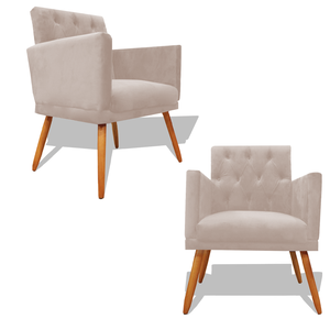 Kit Decorativo Duas Poltrona Nina Retro Pés Palito Suede Porcelana com Roda Pé Eli Móveis