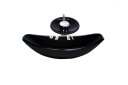 Ver imagem 1 de CUBA DE VIDRO OVAL CHANFRADA 46CM PRETA + VALVULA + TORNEIRA CASCATA