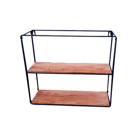 Prateleira 02 Divisórias Madeira e Ferro Preta 38,5x33