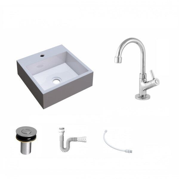 Kit Cuba Q395 com Torneira 1198 Metal e Válvula Click 1"B Pol. Sifão PVC e Flexível Compace - 2