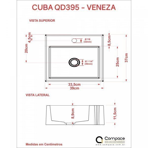 Kit Cuba Q395 com Torneira 1198 Metal e Válvula Click 1"B Pol. Sifão PVC e Flexível Compace - 8