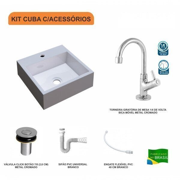 Kit Cuba Q395 com Torneira 1198 Metal e Válvula Click 1"B Pol. Sifão PVC e Flexível Compace - 3
