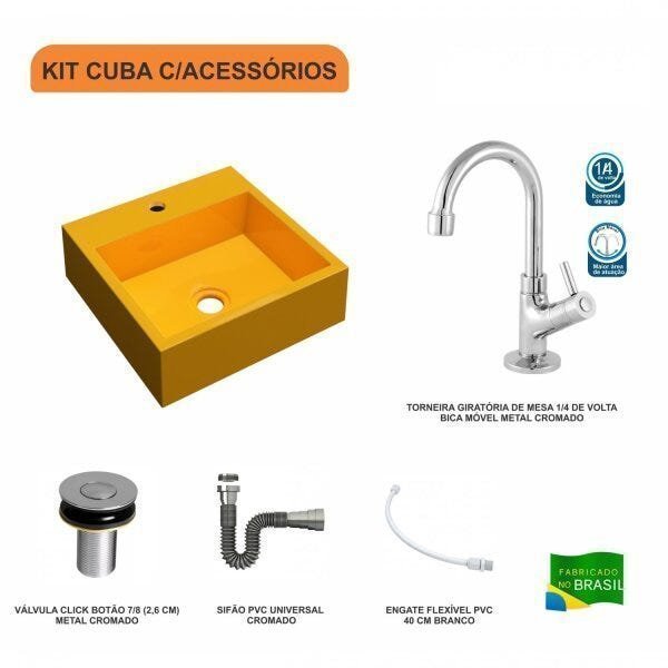 Kit Cuba Q395 com Torneira 1198 Metal e Válvula Click 1"B Pol. Sifão PVC e Flexível Compace - 3