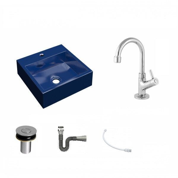 Kit Cuba Q395 com Torneira 1198 Metal e Válvula Click 1"B Pol. Sifão Cromado e Flexível Compace - 2