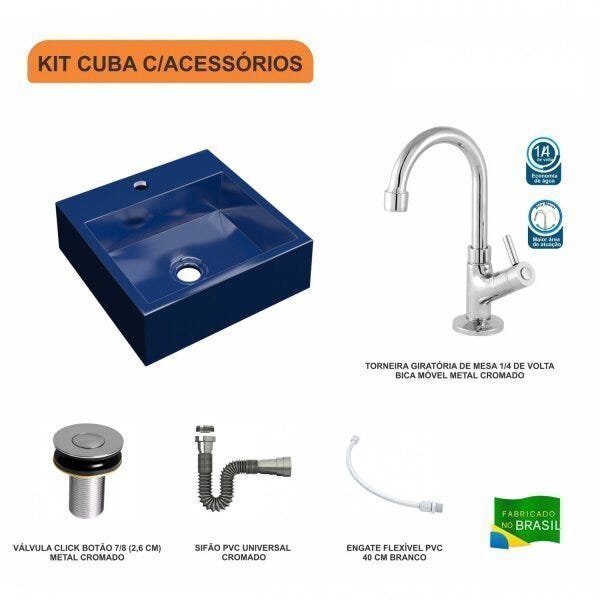 Kit Cuba Q395 com Torneira 1198 Metal e Válvula Click 1"B Pol. Sifão Cromado e Flexível Compace - 3