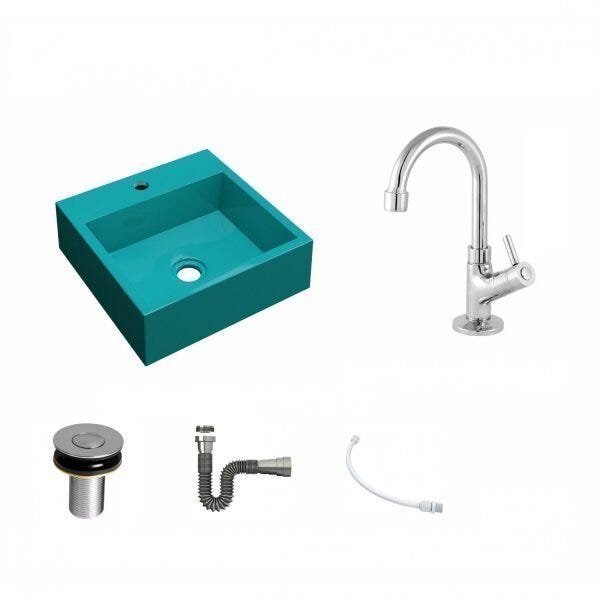 Kit Cuba Q395 com Torneira 1198 Metal e Válvula Click 1"B Pol. Sifão Cromado e Flexível Compace - 2