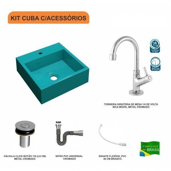 Kit Cuba Q395 com Torneira 1198 Metal e Válvula Click 1"B Pol. Sifão Cromado e Flexível Compace - 3