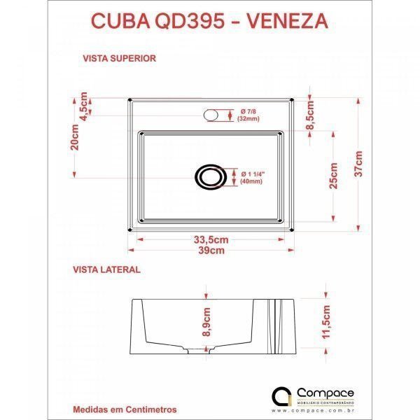 Kit Cuba Q395 com Torneira 1198 Metal e Válvula Click 1"B Pol. Sifão Cromado e Flexível Compace - 8