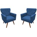 Ver imagem 1 de Kit 2 Poltronas Decorativa Aurora Suede Azul Pés Madeira Mz Decor