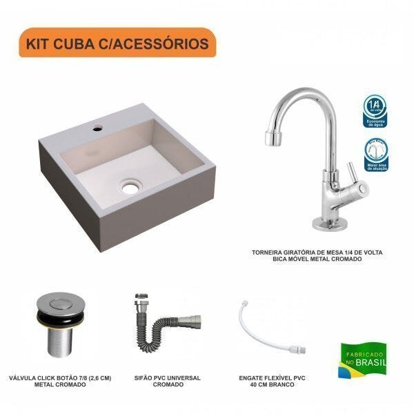 Kit Cuba Q395 com Torneira 1198 Metal e Válvula Click 1"B Pol. Sifão Cromado e Flexível Compace - 3