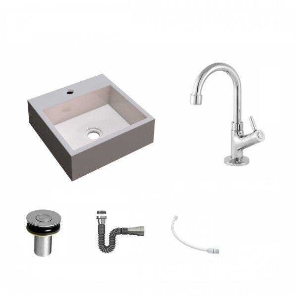 Kit Cuba Q395 com Torneira 1198 Metal e Válvula Click 1"B Pol. Sifão Cromado e Flexível Compace - 2