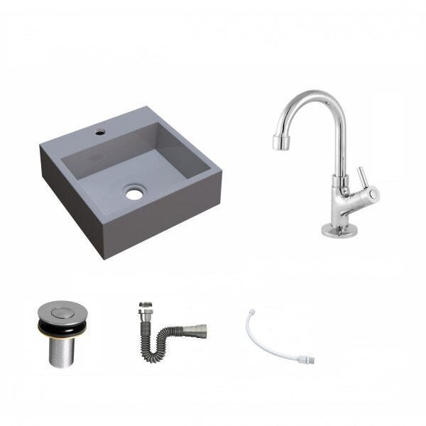 Kit Cuba Q395 com Torneira 1198 Metal e Válvula Click 1"B Pol. Sifão Cromado e Flexível Compace - 2