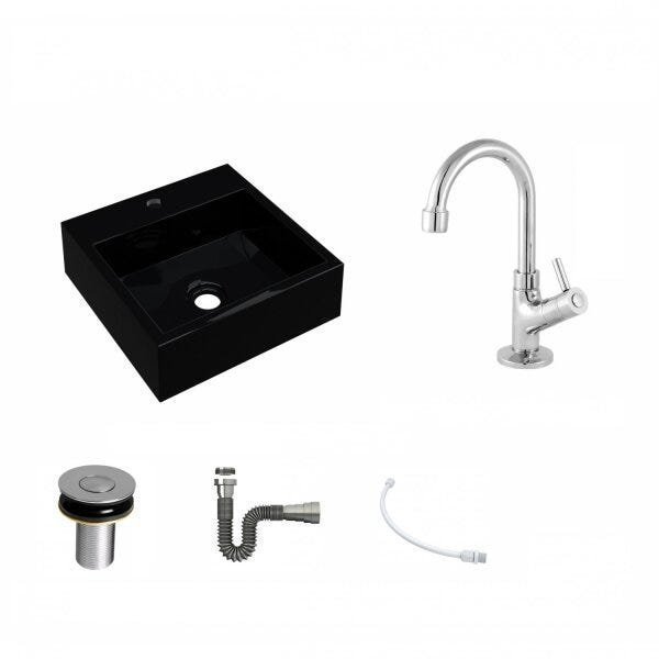 Kit Cuba Q395 com Torneira 1198 Metal e Válvula Click 1"B Pol. Sifão Cromado e Flexível Compace - 2