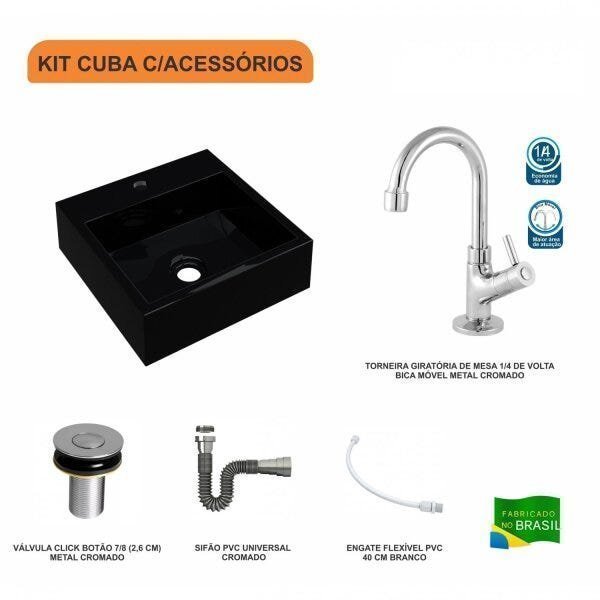 Kit Cuba Q395 com Torneira 1198 Metal e Válvula Click 1"B Pol. Sifão Cromado e Flexível Compace - 3