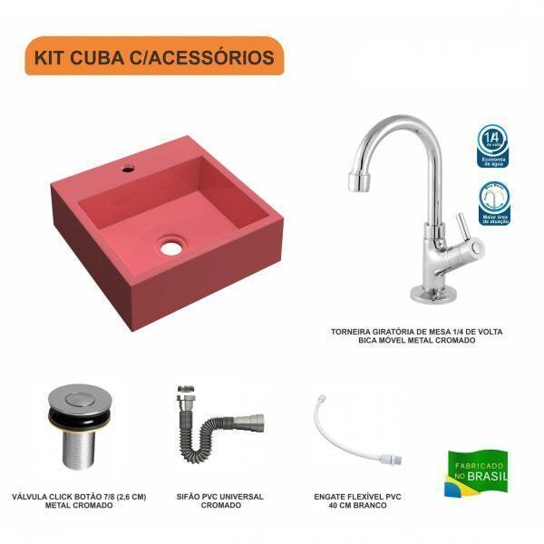 Kit Cuba Q395 com Torneira 1198 Metal e Válvula Click 1"B Pol. Sifão Cromado e Flexível Compace - 3