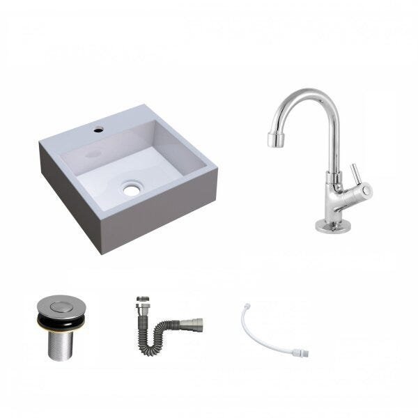 Kit Cuba Q395 com Torneira 1198 Metal e Válvula Click 1"B Pol. Sifão Cromado e Flexível Compace - 2