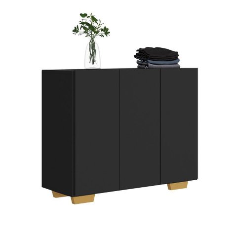 Armário Lavanderia Com 3 Portas 90 Cm Mp5034 Preto/Natural