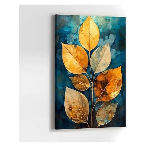 Quadro Decorativo para Sala Quarto Hall 90x60 Lotus Grande Dourado e Azul