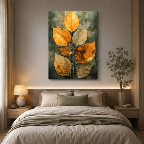 Quadro Decorativo para Sala Quarto Hall 90x60 Lotus Grande Dourado e Verde