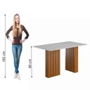 Ver imagem 4 de Mesa Sala de Jantar Ripada Tampo com Vidro 1,60m Santiago Madeirado/off White Dobuê