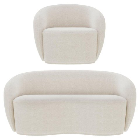 Sofá 2 Lugares Living 160cm e 1 Poltrona Giratória Garbin K04 Bouclê Bege - Mpozenato