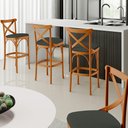Ver imagem 2 de Kit 04 Banquetas Altas Cozinha Bancada Bar Sala Jantar Estofada Ávila L02 Linho Verde Musgo - Lyam L