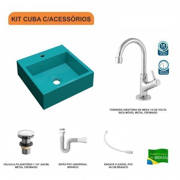 Kit Cuba Q395 com Torneira 1198 Metal e Válvula Click 1 1/2" e Sifão Pvc e Flexível Compace - 3