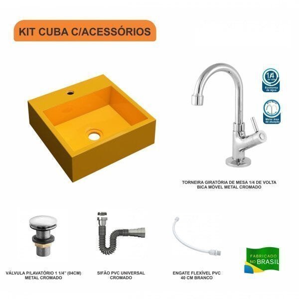 Kit Cuba Q395 com Torneira 1198 Metal e Válvula Click 1 1/2" e Sifão Cromado e Flexível Compace - 3