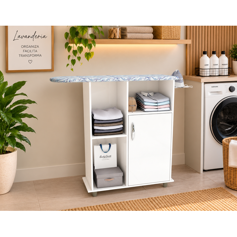 Armário Compacto Branco com Tábua de Passar Roupa Embutida Tm