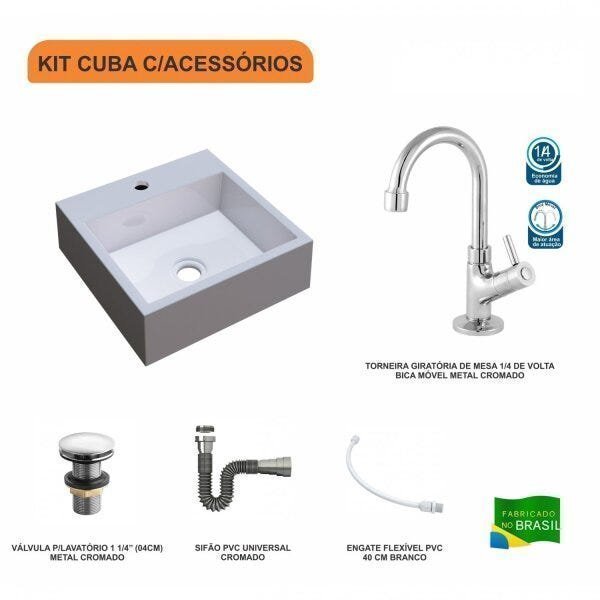 Kit Cuba Q395 com Torneira 1198 Metal e Válvula Click 1 1/2" e Sifão Cromado e Flexível Compace - 3