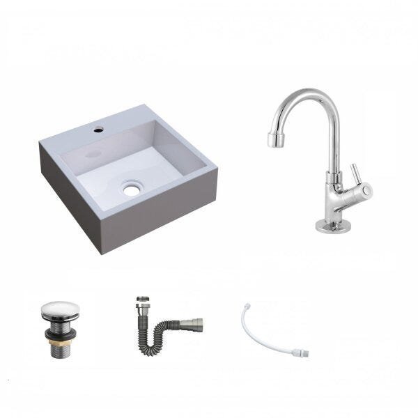 Kit Cuba Q395 com Torneira 1198 Metal e Válvula Click 1 1/2" e Sifão Cromado e Flexível Compace - 2