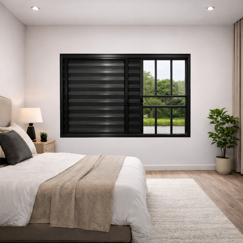 Veneziana de Correr 3 Folhas com Grade de Alumínio Preto 100x150