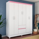 Ver imagem 1 de Guarda Roupa 6P Bremen Branco/Rosa/Branco