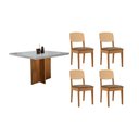 Ver imagem 1 de Conjunto Sala de Jantar Berlim C/ Tampo Madeirado C/ Vidro Canto Curvo 90x90cm e 4 Cadeiras Havana