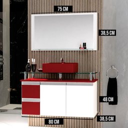 Conjunto Gabinete Banheiro 2 Gavetas 2 Portas 80cm com Espelheira Diamante - Vinho - com Cuba Vinho - 3