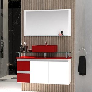 Conjunto Gabinete Banheiro 2 Gavetas 2 Portas 80cm com Espelheira Diamante - Vinho - com Cuba Vinho