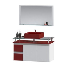 Conjunto Gabinete Banheiro 2 Gavetas 2 Portas 80cm com Espelheira Diamante - Vinho - com Cuba Vinho - 2