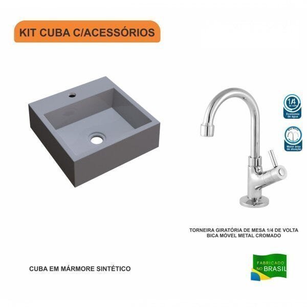 Kit Cuba Q395 com Torneira 1198 Metal 1/4 Volta Compace - 3
