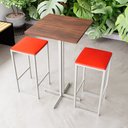 Ver imagem 1 de Conjunto Mesa Alta Bar Bistrô Quadrada Imbuia 2 Bancos Estofado Don Castro Decor