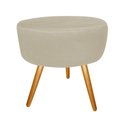 Ver imagem 5 de Kit Namoradeira + 2 Poltronas Decorativa Nina Capitonê + Puff Redondo Couro Bege Pés Madeira Mz Deco