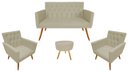 Ver imagem 1 de Kit Namoradeira + 2 Poltronas Decorativa Nina Capitonê + Puff Redondo Couro Bege Pés Madeira Mz Deco