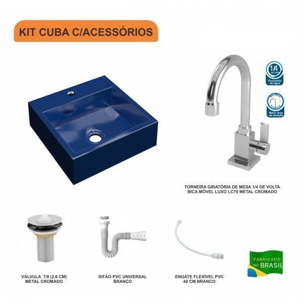 Kit Cuba Q395 com Torneira Luxo 1195 Metal e Válvula 1 Pol. e Sifão Pvc e Flexível Compace - 3