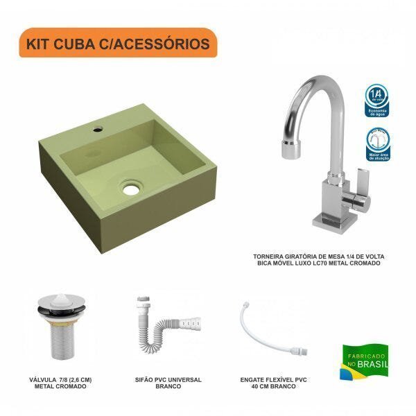 Kit Cuba Q395 com Torneira Luxo 1195 Metal e Válvula 1 Pol. e Sifão Pvc e Flexível Compace - 3