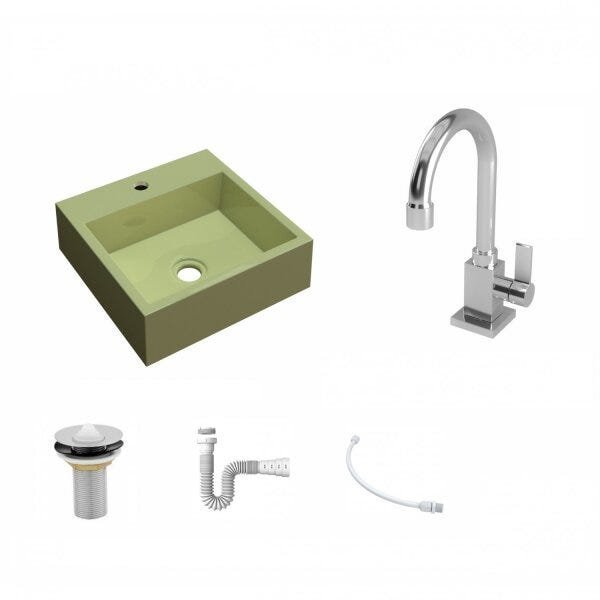 Kit Cuba Q395 com Torneira Luxo 1195 Metal e Válvula 1 Pol. e Sifão Pvc e Flexível Compace - 2