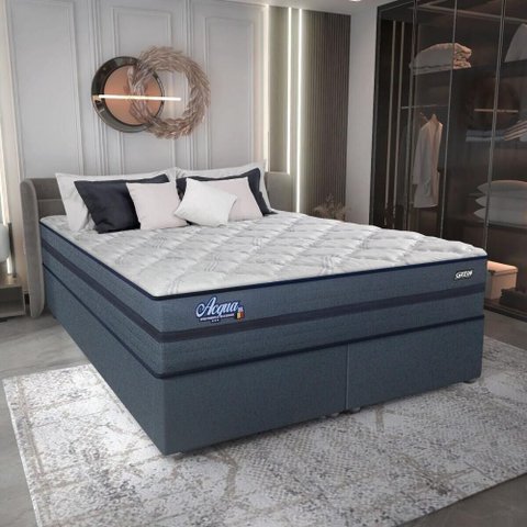 Cama Box Conjugado King com Colchão 193x69x203 Acqua Gel Gazin Cr35345 Azul Escuro